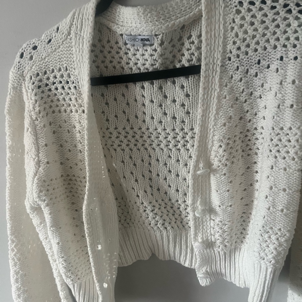 Large Cropped Fashion Nova Cream Open-Knit Cardigan